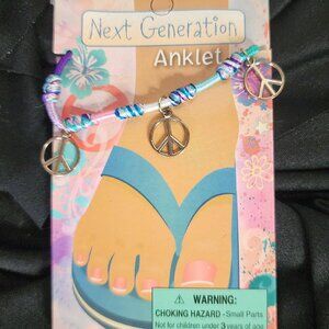 Novelty Inc Next Generation Silver Tone Peace Symbols on Purple Blue Pink Yarn